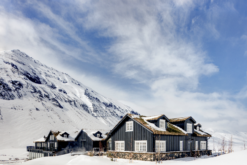 Deplar Farm by Eleven Experiences in Winter at the Troll Peninsula in Iceland. Award winning luxury hotel. On of the best hotels in the world.